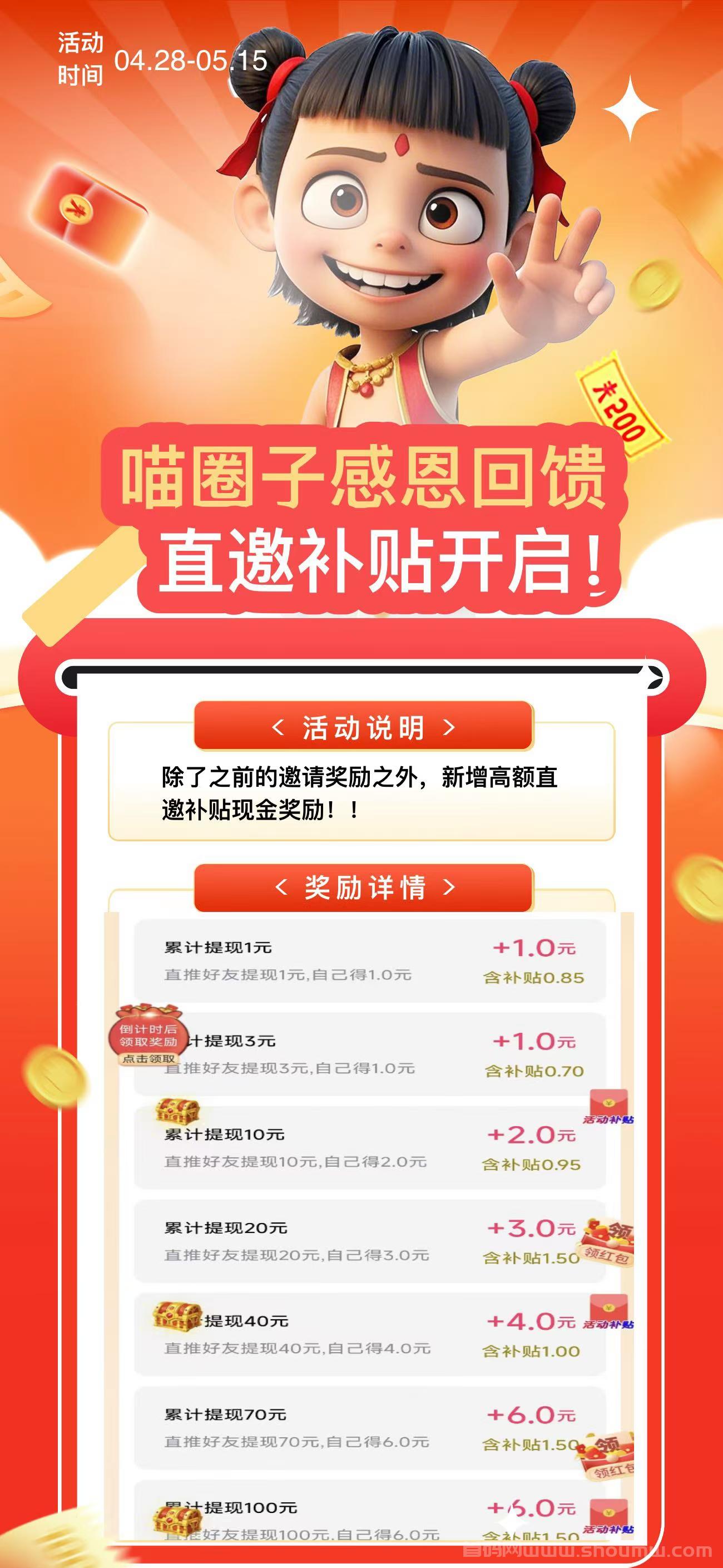 喵圈子五一感恩大回馈，收溢翻倍