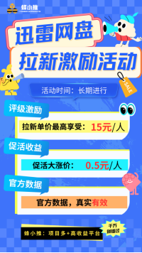 【蜂小推】无需专业技能，迅雷网盘拉新助你快速上手赚收益